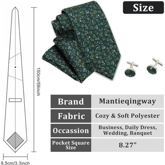 Floral tie handkerchief cufflinks set for men wedding prom party necktie - Picture 5 of 7